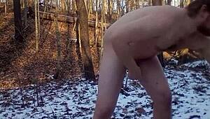 Outdoor cumshot on a naked beach with daring exhibitionists