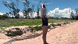 Wife Strips Nude for Football at Public Beach