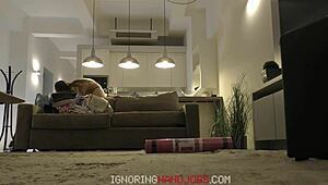 Young Fitness Model Stretches On Set, Natural Tits Exposed, Leads To Handjob With Director