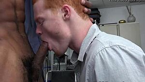 Hey, redhead guy tempted by cash, pleasuring a monster black dick! 💦
