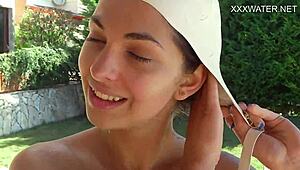 This naked petite 18+ brunette pornstar is masturbating while smoking, showing off her juicy tits and pussy.