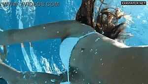 Angelica, the best MILF, swims naked in the pool