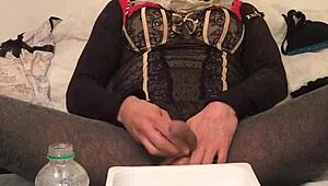 Golden piss flows from dirty old drunk