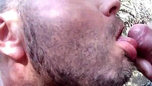 Gay cruising outdoors with public cumshots on beach compilation