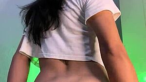 Beautiful Transsexual Teases Solo from Front and Back with Strong Cumshot Finish