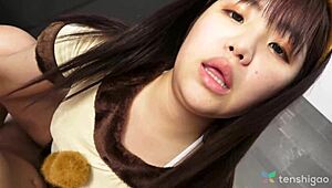 Wow, chubby Japanese Madoka Watanabe rocks bunny costume for lover! 🐰