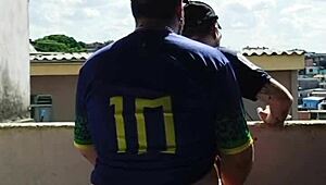 tbt eating young guy outdoors with audience watching.