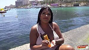 Curvy German Latina with Huge Natural Tits Picked for Casting Fuck