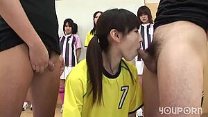 Japanese soccer girls drive me wild with dildo group play