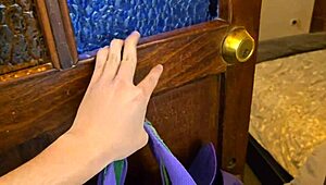 Sharing a room with a stranger, she strips to seduce me hard