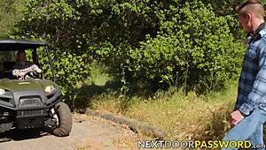 Hunky gay blows and rides his tattooed friend’s raw cock outdoors.