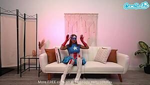Camsoda - Sexy Teen 18+ Cosplay Captain America Girl Spreads Pussy For Wild Masturbation