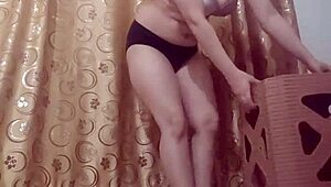 Amateur with big tits and shaved pussy performs wet private dance