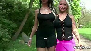 Two german lesbian teens caught licking in public outdoor spot