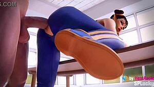 Chun-li gets big creampie in standing doggystyle