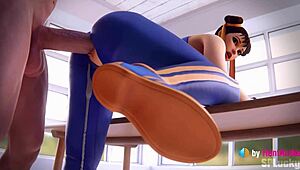 Chun-li gets big creampie in standing doggystyle