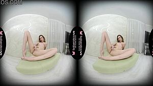 Vika Lita's solo performance in VR with shaved pussy and big booby