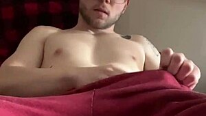 pornstar twink jerks off to his own video in pov style