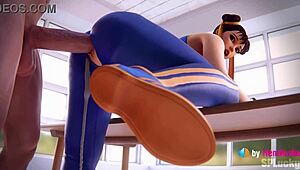 Chun-li gets big creampie in standing doggystyle