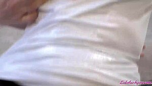 babe in stockings sucks cock then fucks after watching porn