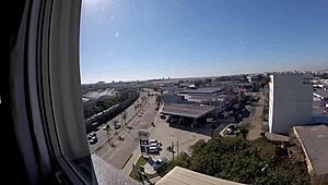 Sarada exposes big tits naked at hotel window near airport