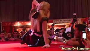 hot stepmom striptease on stage with ripped clothes and big tits 😍