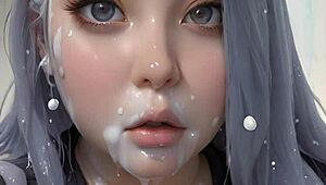 anime hentai fans witness epic blowbang with 100 ai facials. a true bukkake art show!