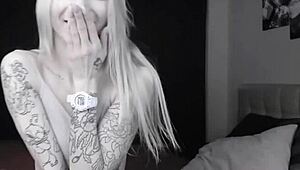 Pale slim tattoo camgirl flashes her tits on cam, so hot