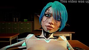 robot girl rides hard dick on chair in wild scene