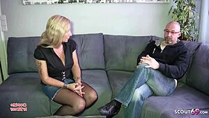 German mom seduces daughter's teacher during home visit for bareback action. Big natural tits bounce wild!