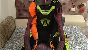Spiderman and biker in hot gay scene