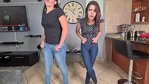 two kinky sluts soak jeans with pee before stripping