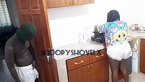 Horny stepdad fucks ebony maid while she's making dinner, full on sheer com snoopyshovel.