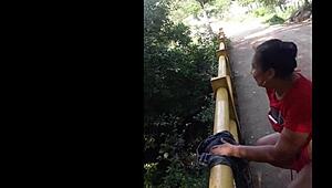 horny girl shows natural tits big ass and wet pussy in street