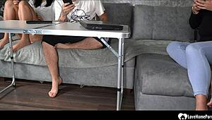 Big booty babe rides hard on the desk