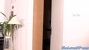 this classy euro babe gets double penetrated hard, then savors hot cum in her mouth like a liquid lunch. just wild with assfucking in a steamy threesome!