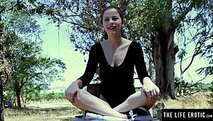 I love teasing my big natural tits and hairy pussy outdoors.