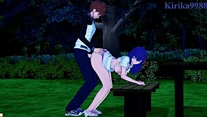 in this fate stay night hentai, sakura matou and rider have intense sex with shirou emiya leading to creampie