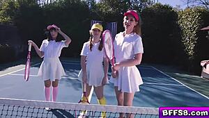 Besties Fight Over A Stud During Tennis Lesson For Hot Outdoor Fucking