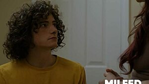 Very hot step mom can't resist groping his bulge