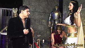 LARP medieval costume group in stockings and leggings.