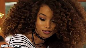 Cute ebony step-daughter rides step-dilf's monster cock