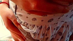 Horny milf stuffs pantyhose with cum after steamy POV session