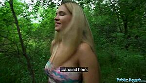 public agent babe flashes tits and ass on bridge then bangs stranger hard outdoors