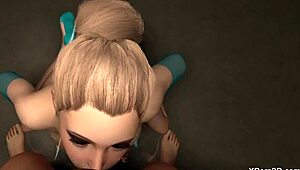 3D hentai busty blonde gives deepthroat POV blowjob