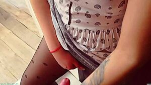 Horny milf stuffs pantyhose with cum after steamy POV session