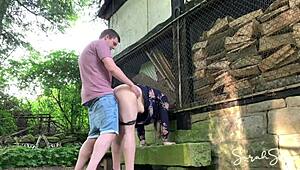 Fucking in an Abandoned Barnyard for Wild Outdoor Sex