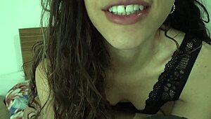 Joi Brunette Rides and Swallows Cum in Bent Over