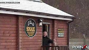 Mature blonde flashes panties and pisses in public spot. Outdoor hardcore with Pornxn star!