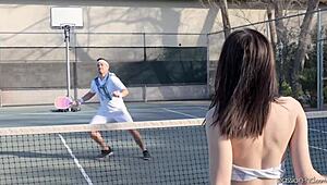 Selina Imai loses pickleball and gets her tight hole stuffed hard. What a wild game twist!